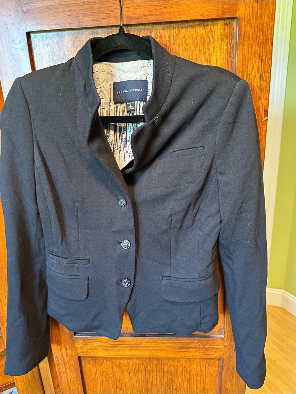 Banana Republic size 4 stretch button up jacket black fully lined